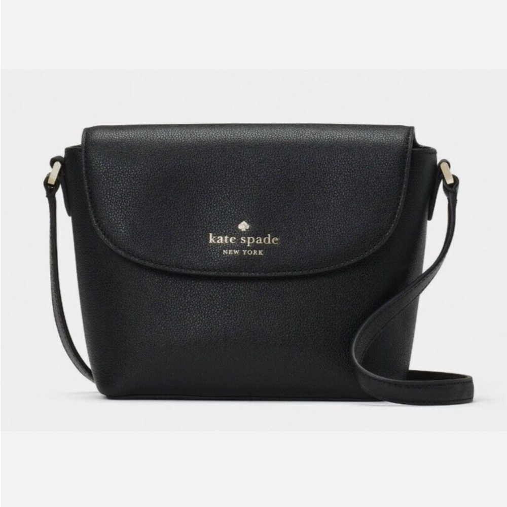 kate spade Black Leather Pebbled Crossbody with Gold Logo